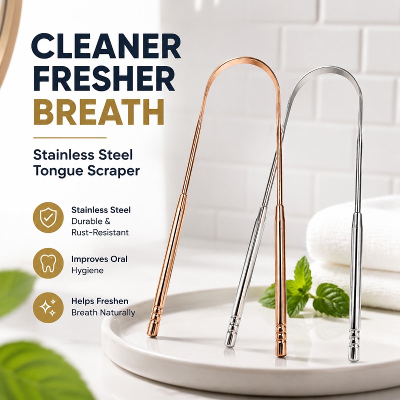 Tongue Scraper Metal - Rose Gold U-shaped Stainless Steel Tongue