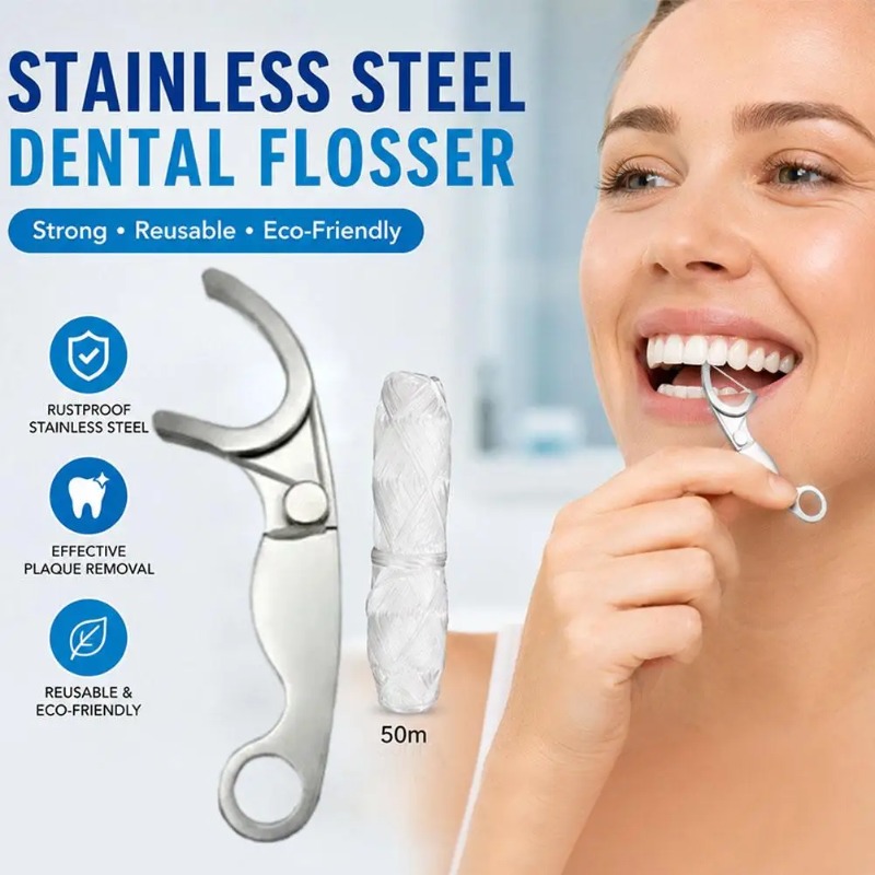 Dental Floss Picks - Stainless Steel Reusable Toothpick Dental Floss